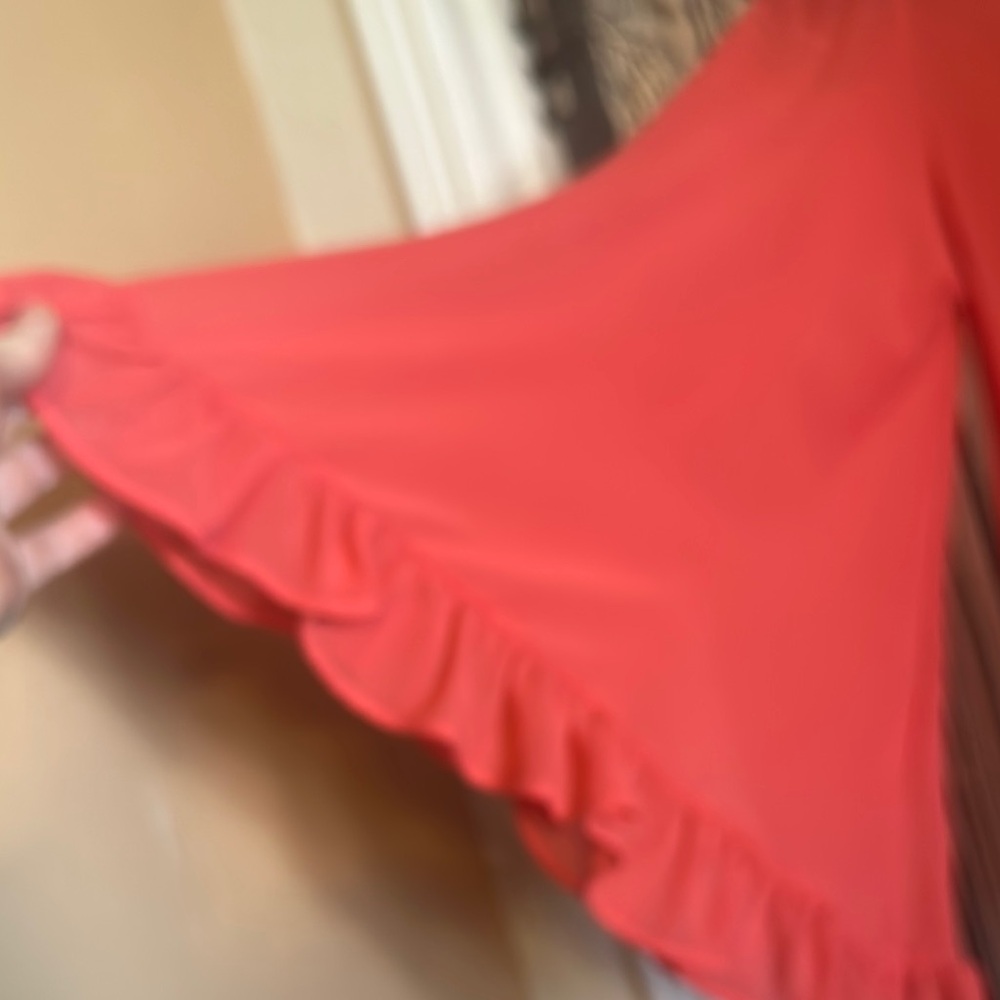 Sheer Red Blouse with Ruffle Details - Picture 2 of 3